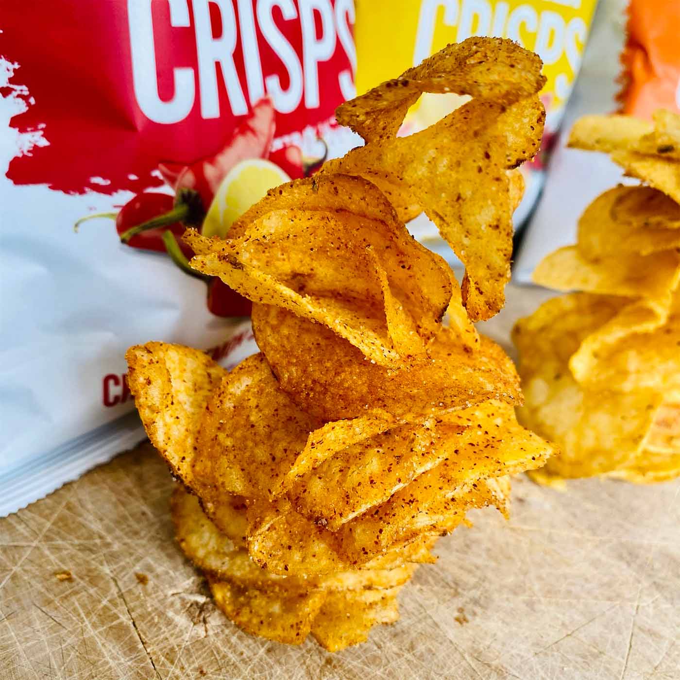 Stack of chilli lemon salt crisps