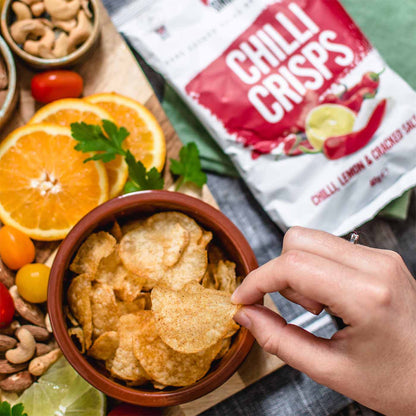 chilli lemon salt crisps in a bowl